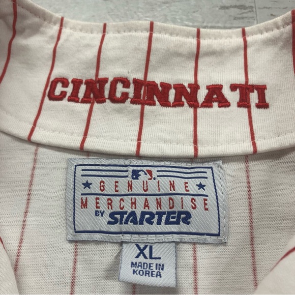 Vintage Starter Cincinnati Reds Pinstripe Baseball Jersey Genuine MLB Size XL - Picture 5 of 7